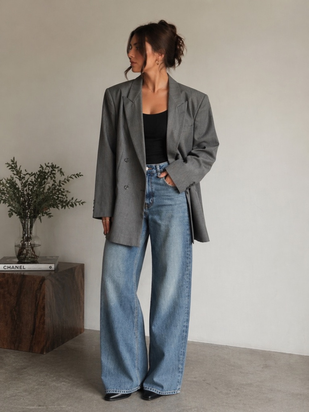 Vintage Belotti Oversized Double-Breasted Wool Blazer – Grey